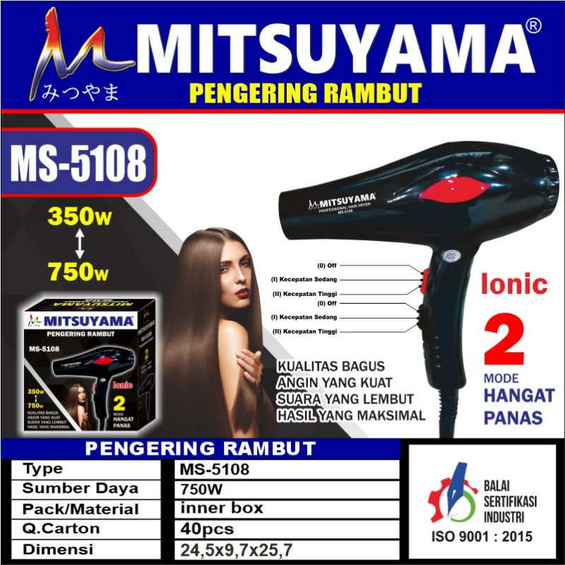 hair dryer MITSUYAMA MS 5108/5109 - ionic - 2 mode hangat dan panas