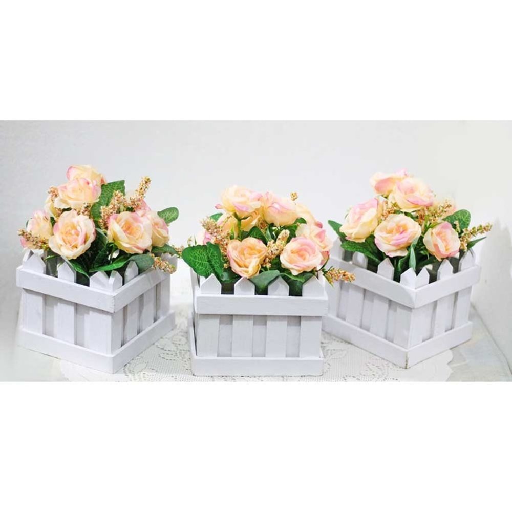 Unik  Jual 1 SET ISI 3 bunga plastik hias artificial pot pagar kecil mawar rose 5  Murah