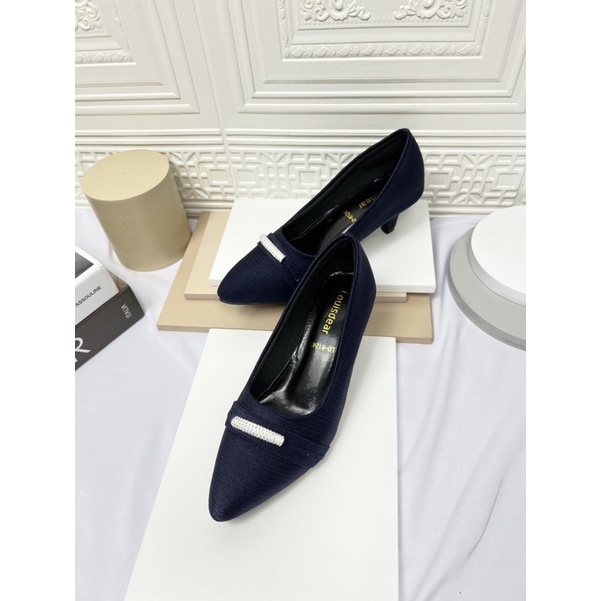 sepatu heel wanita terbaru pesta LOUISDEAR sepatu Heel 3 cm bahan satin garis mutiara P50