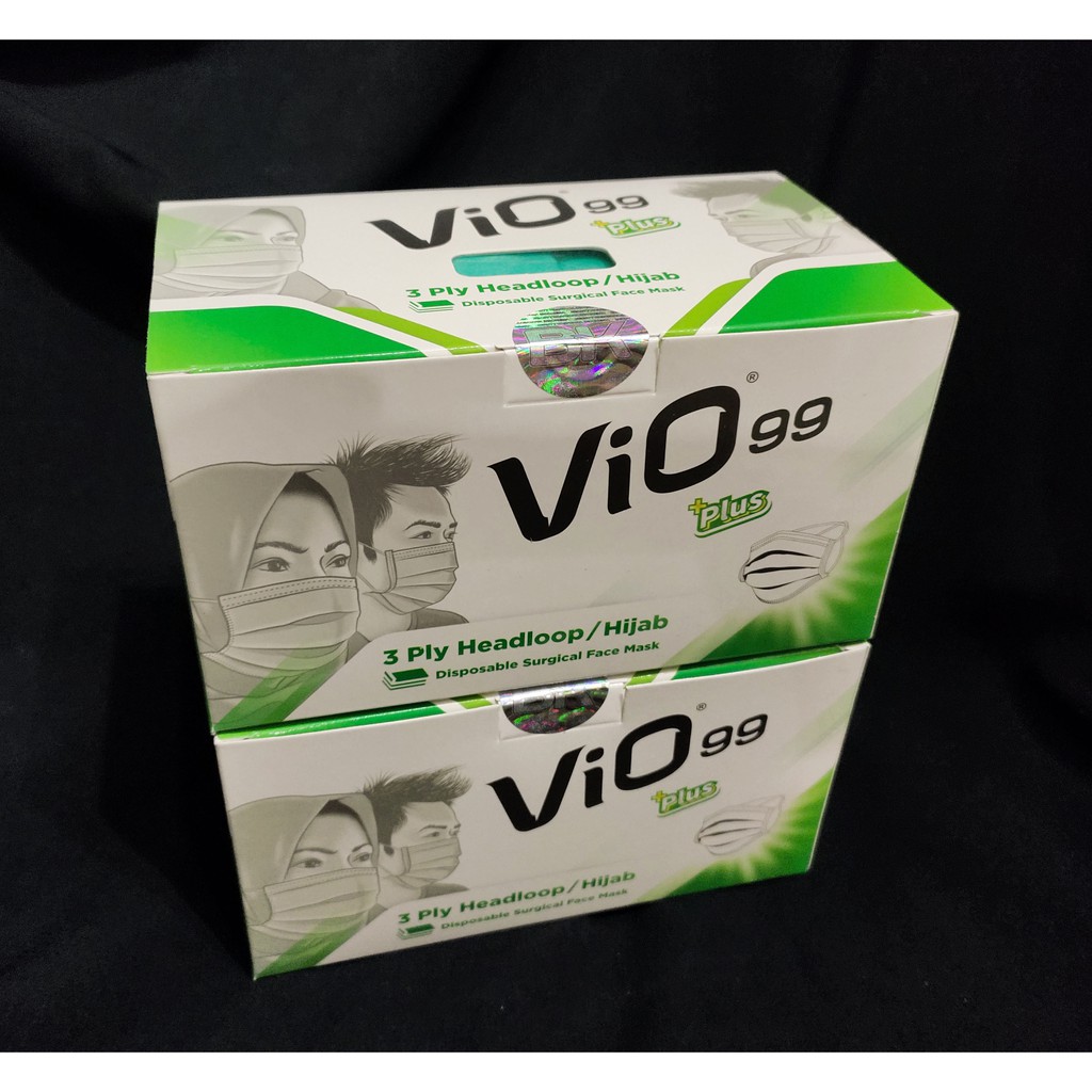Masker 3 ply VIO 99+ headloop/hijab isi 50