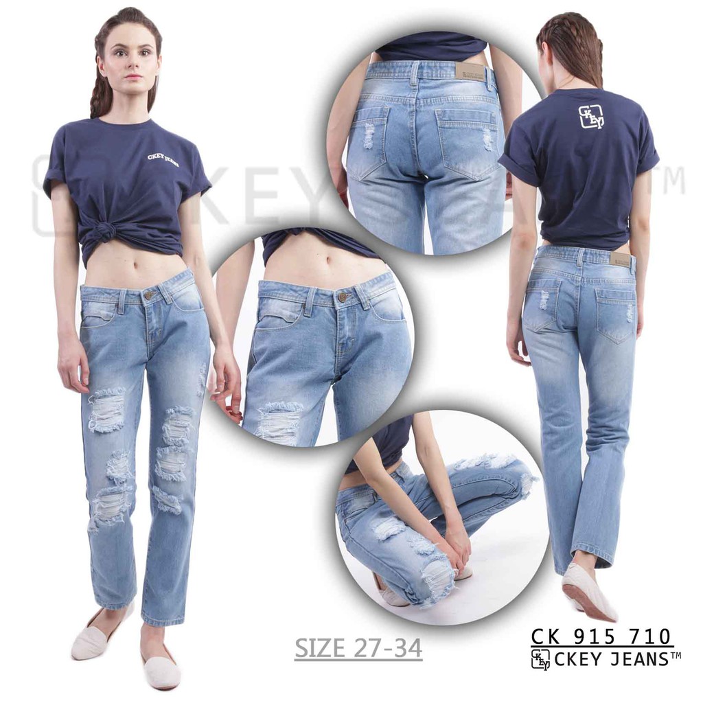 ORI Celana Panjang Boyfriend Ripped Jeans Wanita Sobek ORI Celana Panjang Boyfriend Ripped Jeans Wanita Sobek