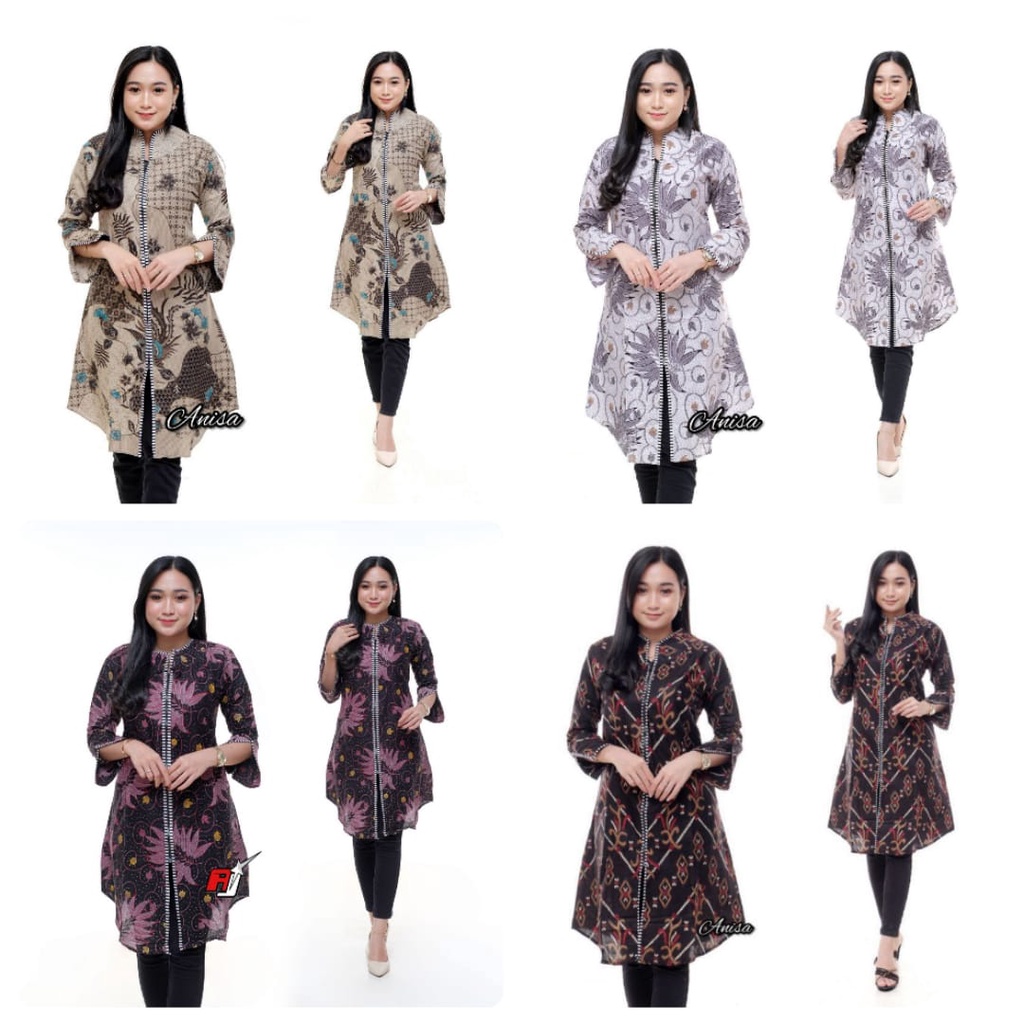 BATIK ATASAN WANITA TUNIK RESLETING DEPAN BUSUI BUMIL SIZE M L XL XXL