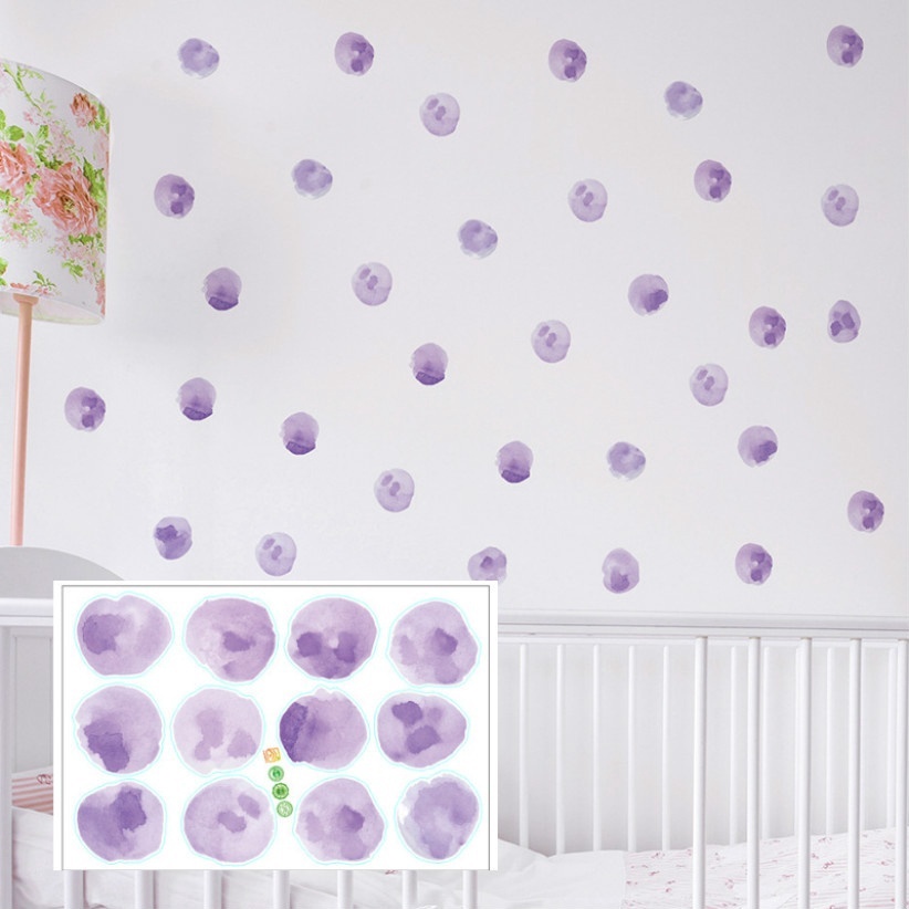 Creative Simple Removable Watercolor Purple Polka Dot Pvc Wall Sticker for Kids Room Kindergarten Decoration