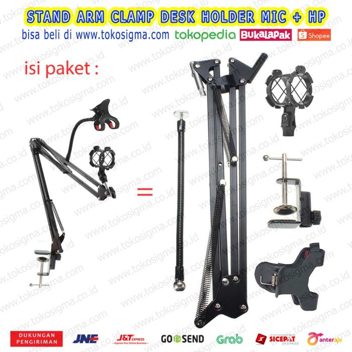 Mic Stand Microphone Boom Arm Jepit Meja Holder Klip HP Smule ZOOM D6