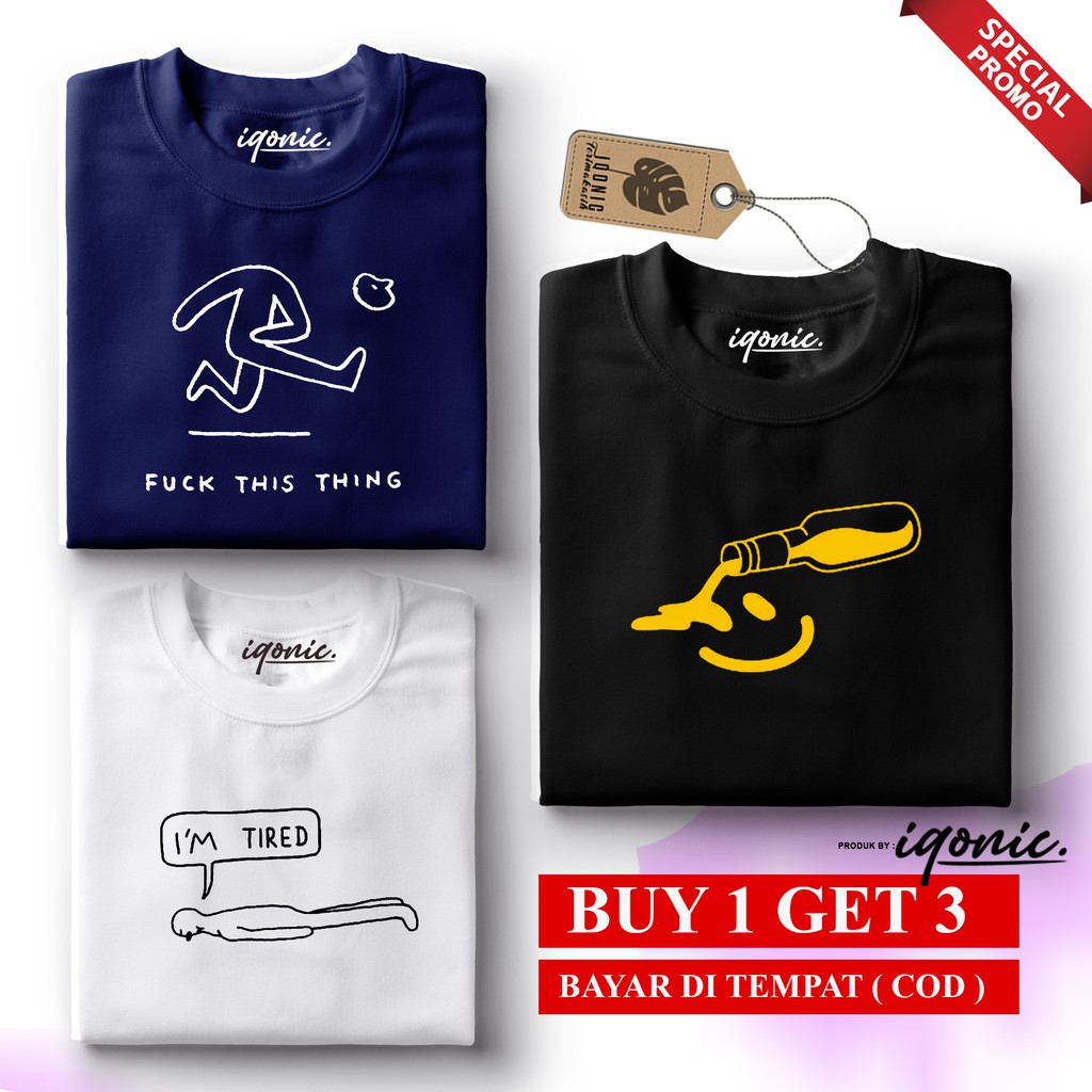 BELI 1 GRATIS 2 PCS Kaos Distro Pria - Kaos Wanita - UNISEX - KatunTebal PREMIUM - TTT