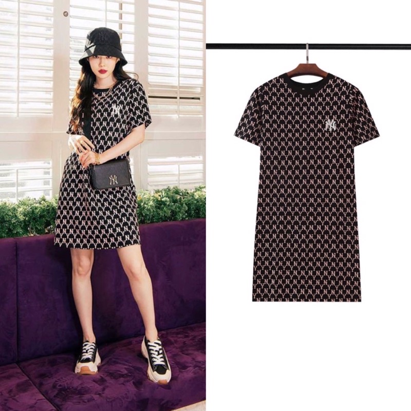 baju panjang wanita MLB Dress monogram NY tshirt
