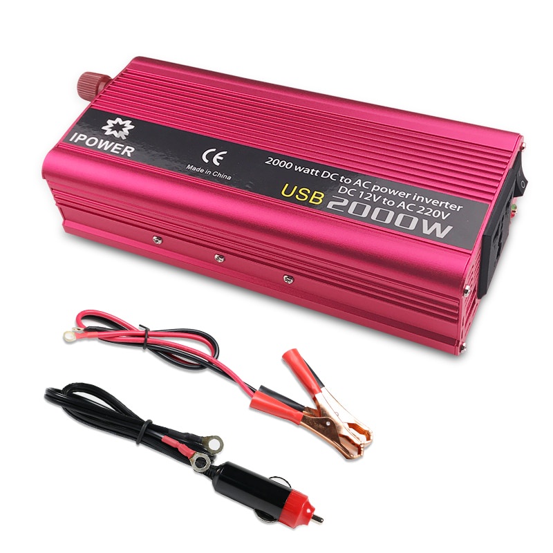 Car Power Inverter DC 12V to AC 220V 2000W with 2 USB Port - DX-GAX2000W - Red