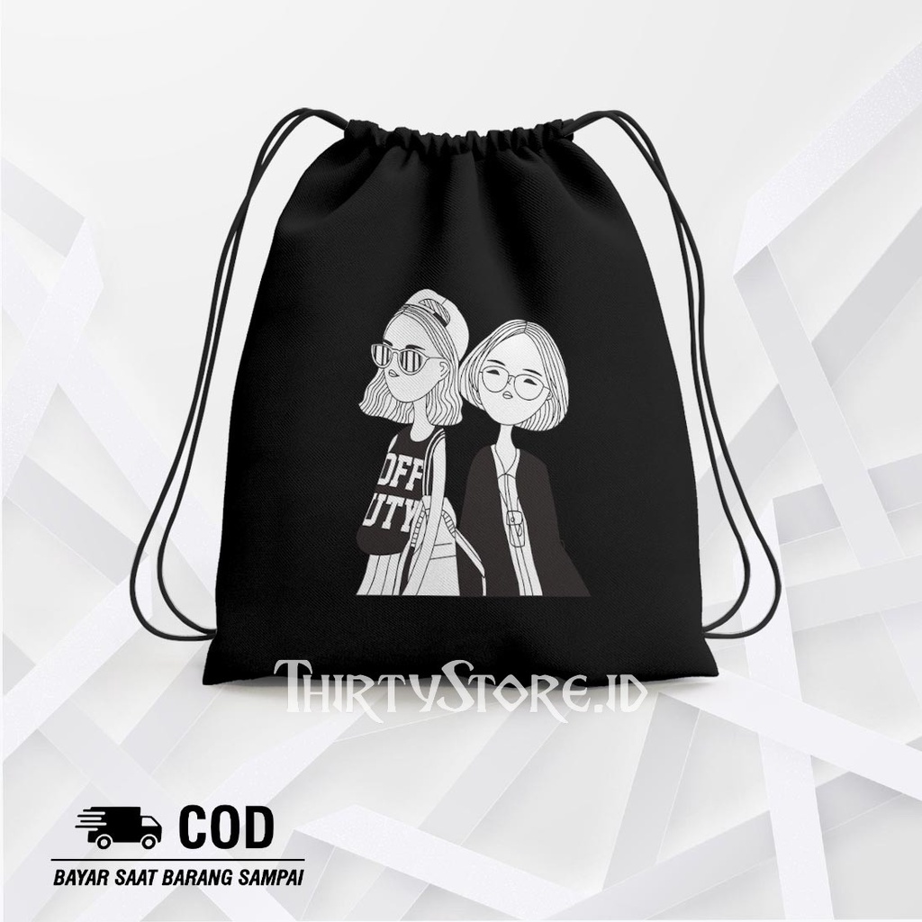 Tas Serut String Bag Two Girl Friend - Drawstring Bag Waterproof | Thirty Store.Id