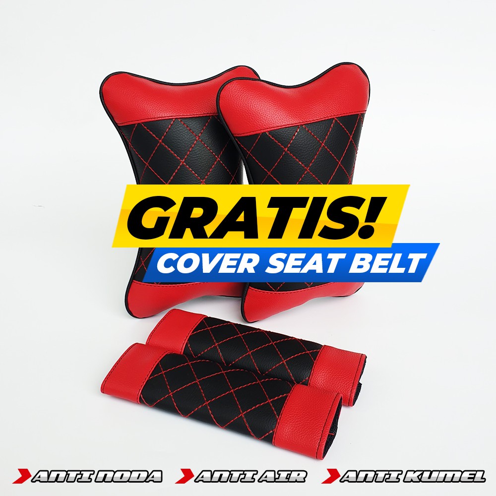 [ FREE COVER SEATBELT ] Bantal Mobil Bantal Headrest - Hitam Merah wajik