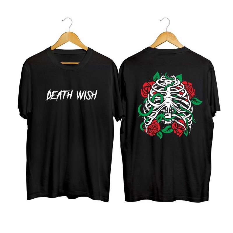 BAJU TSHIRT KAOS DISTRO DEATH WISH MAWAR TENGKORAK / ATASAN PRIA / T-SHIRT PRIA