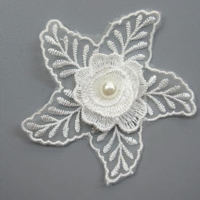 Lace Patch - White Flower Beading #31 (5pcs)