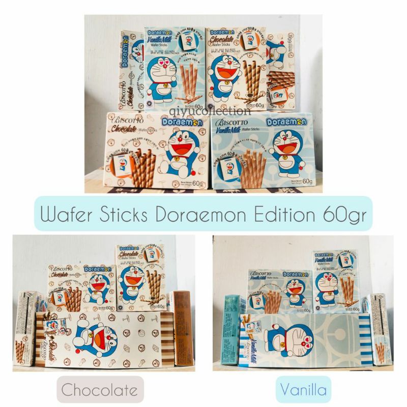 DORAEMON Wafer Sticks Astor Coklat Vanilla Biskitop 60 gr