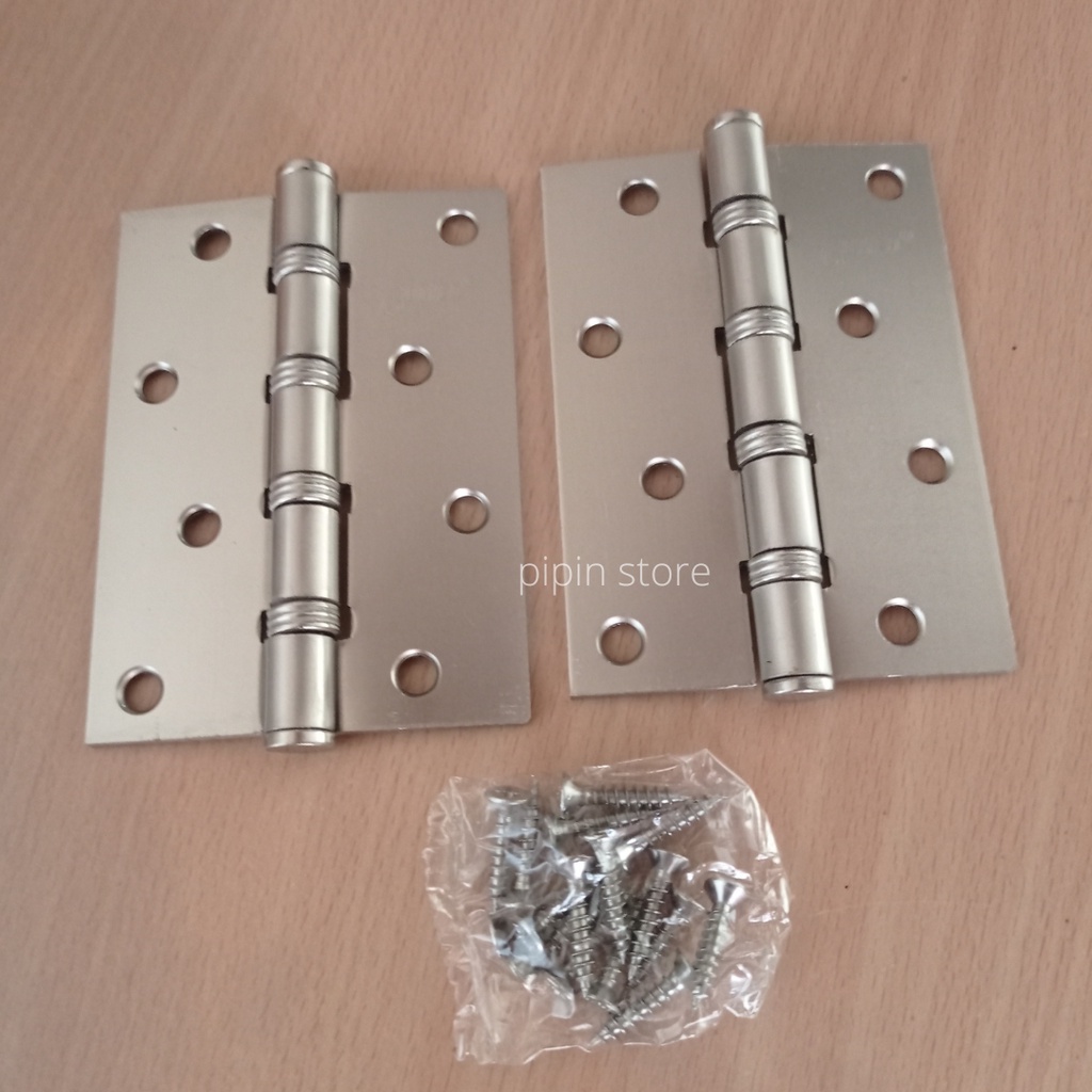 Engsel Pintu Jendela Tebal 4 Inch Stainless Gomeo Engsel Pintu Rumah 4&quot; Inci Solid Plat Besi Warna Putih Silver Crome Kuat Awet