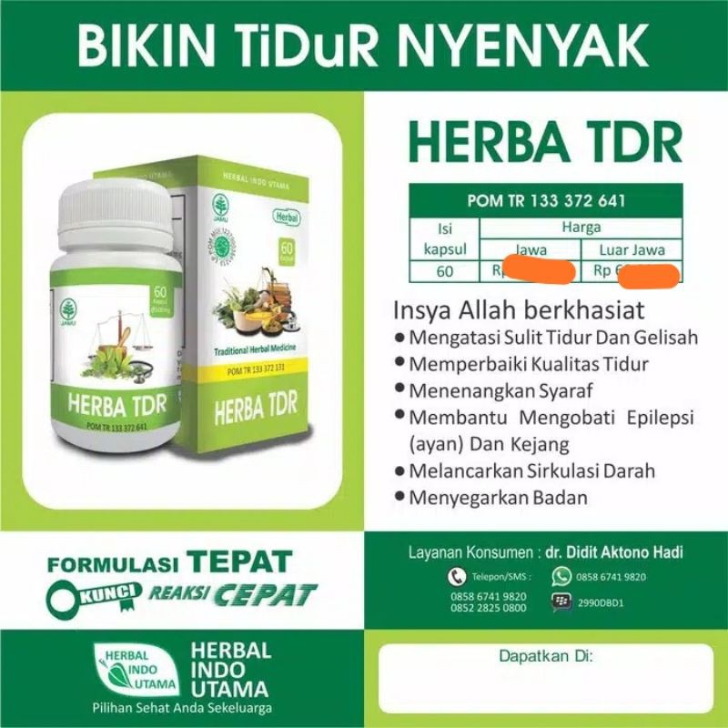 HIU HERBA TDR obat tidur | OBAT SULIT TIDUR herbal 60 Kapsul 100% Asli Original