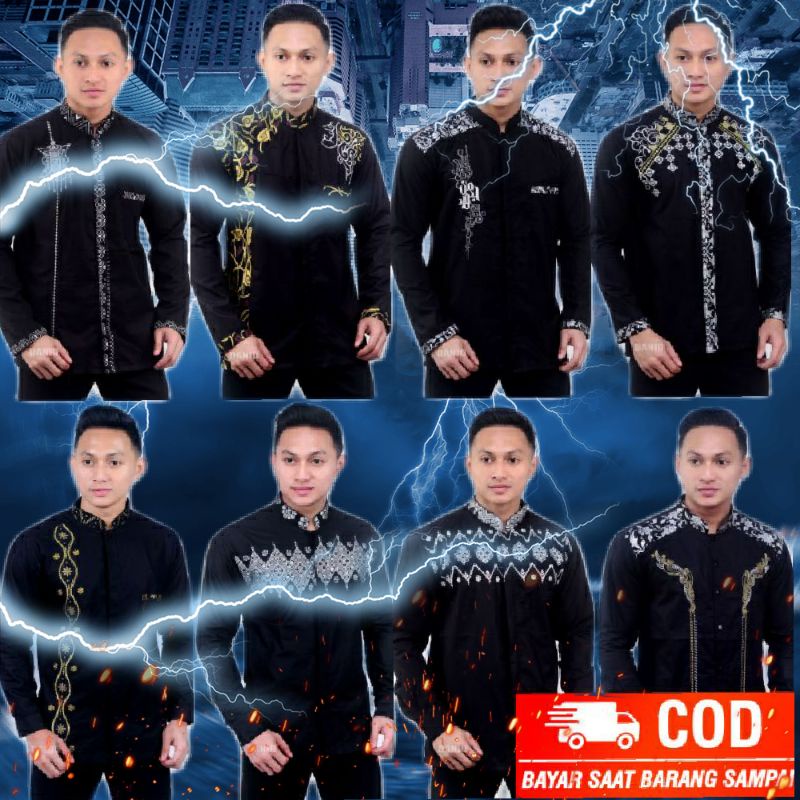 (BISA COD )ARIBATIKSTORE ALL KOKO DEWASA LENGAN PANJANG MOTIF BORDIL EMAS HITAM IRENG MARON RAMADHAN