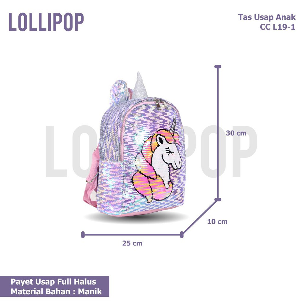 [KLIKTAS] Tas ransel anak Unicorn manik SEQUIN usap 2 warna sekolah TK SD PAUD CC L19-1