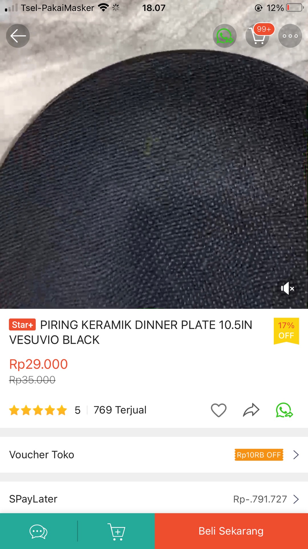Piring Keramik Dinner Plate 10.5in Vesuvio Black