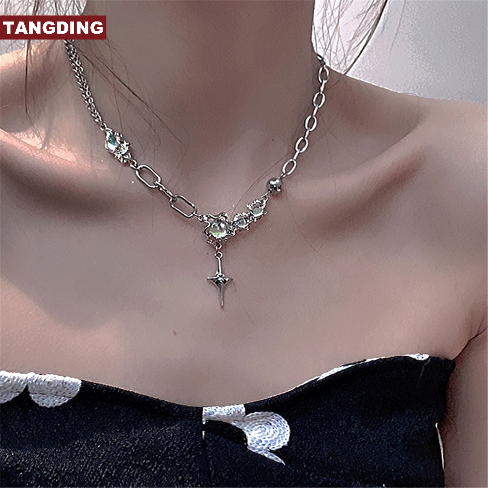 【COD Tangding】Kalung Rantai Klavikula Musim Panas Desain Batu Bulan Untuk Wanita