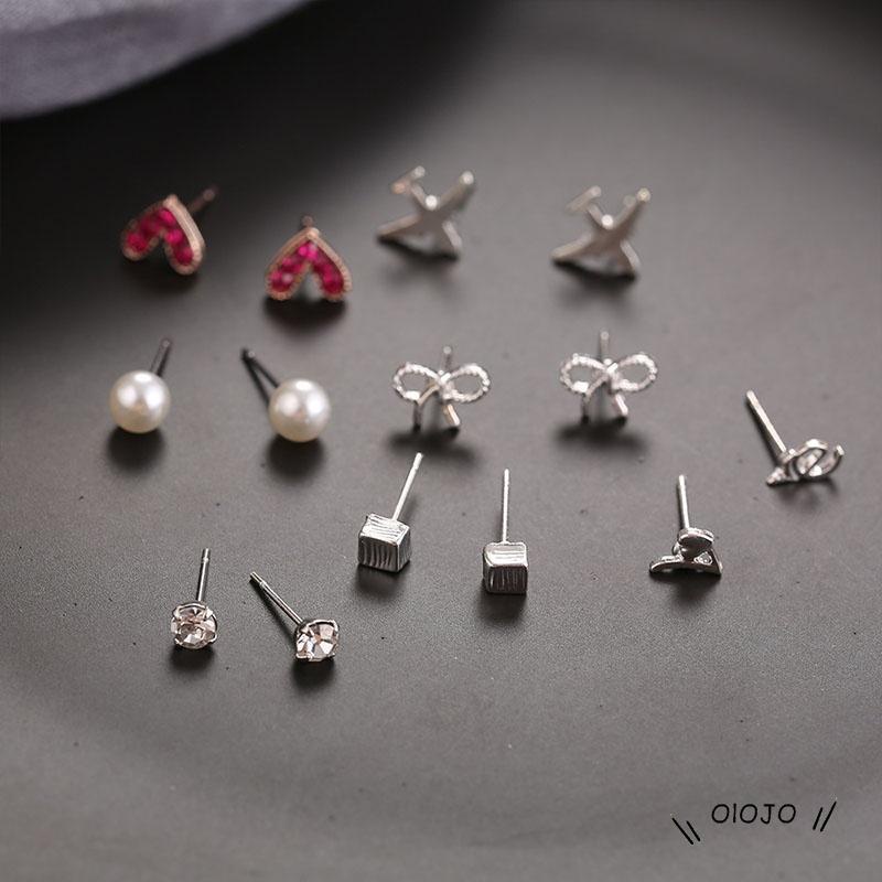 7 Pasang / Set Anting Tusuk Aneka Desain Gaya Simple Untuk Wanita