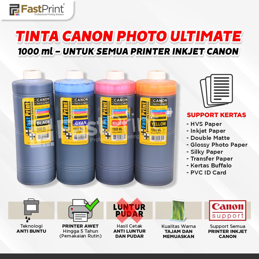 Fast Print Dye Based Photo Ultimate Canon - Black - 1000 ML