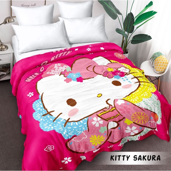 Selimut Dewasa Selimut ASLI INTERNAL Terlaris Uk 160x200cm Motif Hello Kitty Sakura(R9B0) Selimut Bu