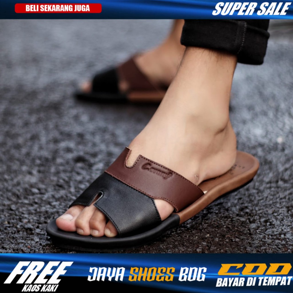 COMBI|Sandal Casual Slop Pria Kulit Sapi Asli Kekinian Brand Original Distro Anti Slip Nyaman Ringan