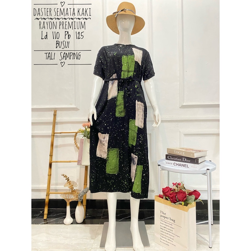 Hot Sale ! Daster Long Semata Kaki abstrak cap - Daster Twill Rayon - Daster Jumbo lengan pendek - Daster Batik Usman kekinian-11