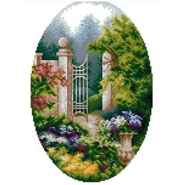 Paket kristik taman bunga garden pola kain kebun flower oval cross stitch 14ct embroidery sulaman ja