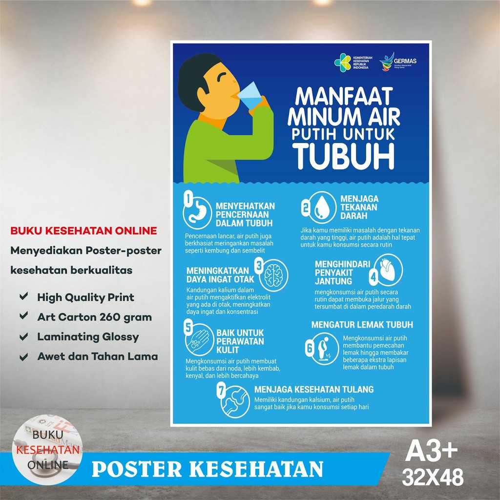 Poster Kesehatan Manfaat Minum Air Putih Untuk Tubuh Laminating Glossy Shopee Indonesia