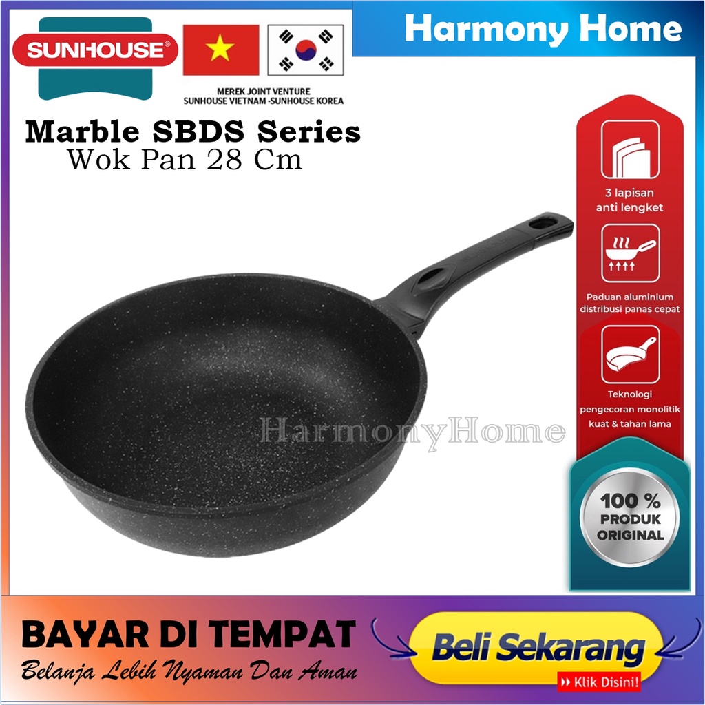 Sunhouse Wok Pan Marble 28 Cm SBDS-28 Wajan Induksi Anti Lengket Korea / Perlengkapan Rumah