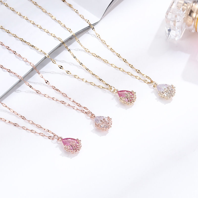 Kalung Batu Permata Water Drop Air Mata Malaikat Kalung Kristal Berlapis Emas Berlian L20