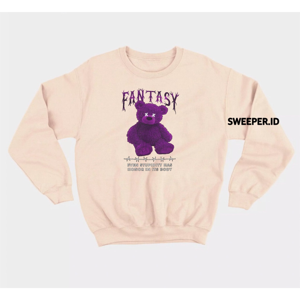 SWEATER CREWNECK MOTIF BEAR FANTASY PRIA &amp; WANITA BAHAN FLEECE BAHAN FLEECE