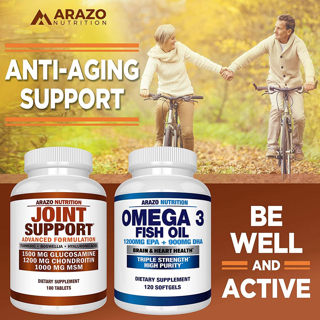 Arazo Nutrition for Joint Support with Glucosamine Chondroitin Turmeric MSM - 180 Tabs