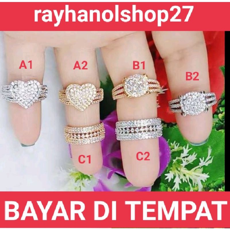 Perhiasan pria wanita cincin full permata titanium anti karat warna gold dan silver motif pilihan