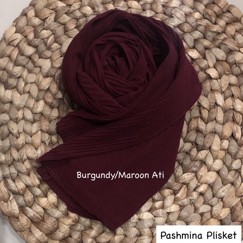 PASHMINA PLISKET CERUTY BABYDOLL FULL PLISKET TANPA GARIS TENGAH-Maroon Plisket