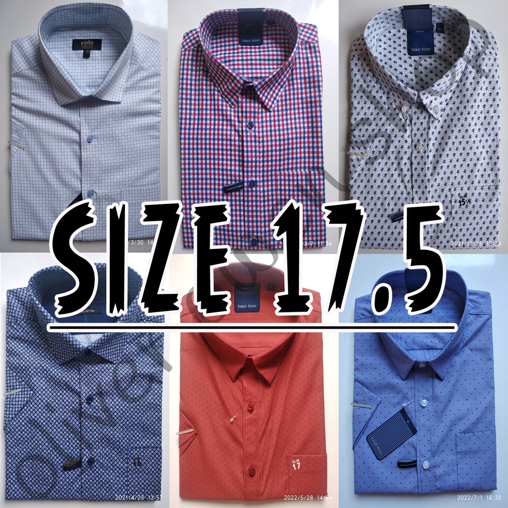 Kemeja Slim Fit Lengan Pendek Merk Stanley Adams Ukuran 17.5
