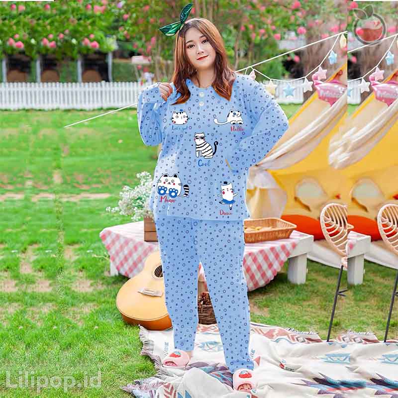 Lilipop.id  Baju Tidur Jumbo Cat XXXL Celana Panjang PP Bigsize Lengan Panjang Baby Doll Kaos