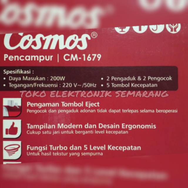 HAND MIXER COSMOS CM 1679 DENGAN 5 KECEPATAN TURBO MURAH ORIGINAL GARANSI RESMI PENGADUK PENCAMPUR