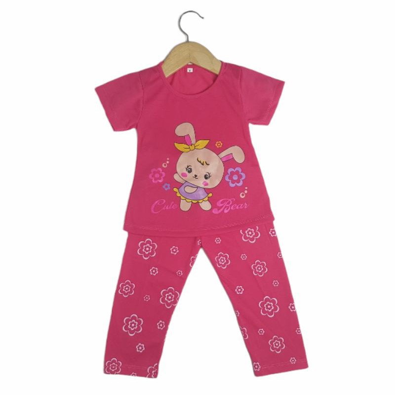 SETELAN SIKUNING PAKAIAN BAJI ANAK PEREMPUAN MOTIF RABBIT CUTE 2-7 TAHUN CELANA PANJANG LENGAN PDK