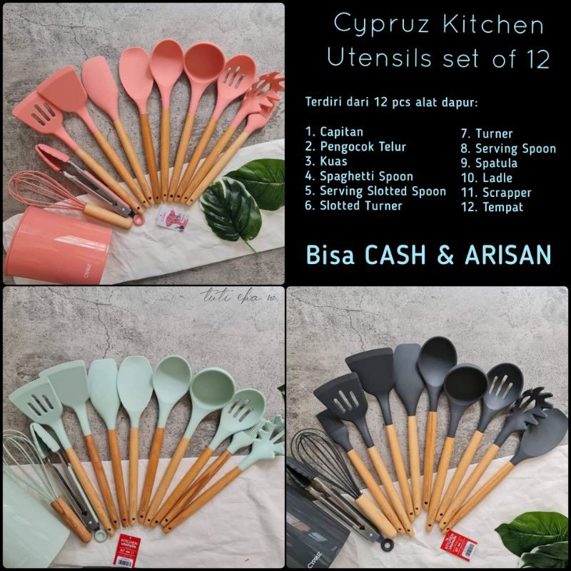 [BISA COD] Spatula Silikon Import Cypruz Utensils Silicon set of 12 Tahan Panas Hingga 240 Derajat D