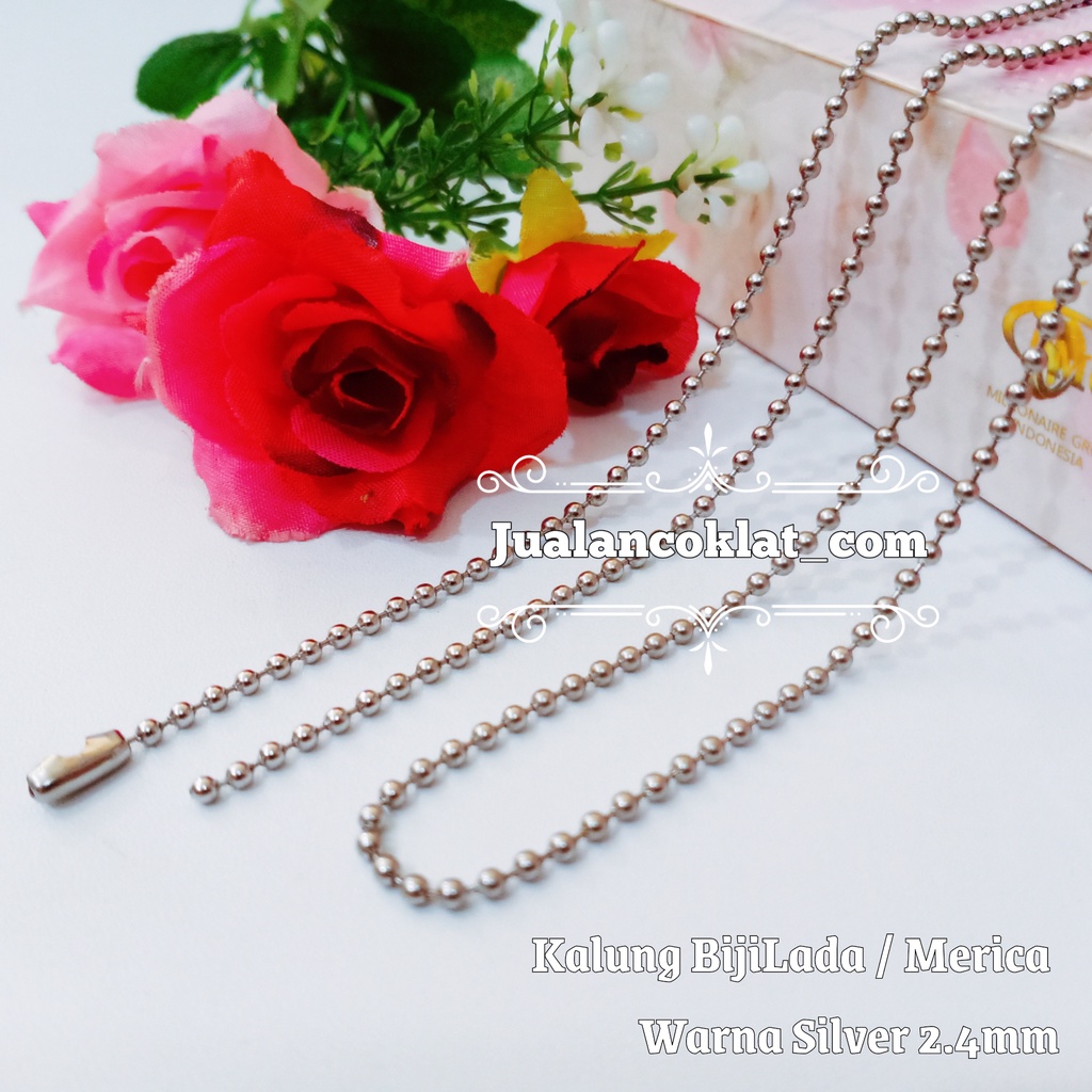 [ 45 & 60cm ] Bola / Biji Lada Silver / putih rantai kalung titanium stainless 304 bijilada bambu me