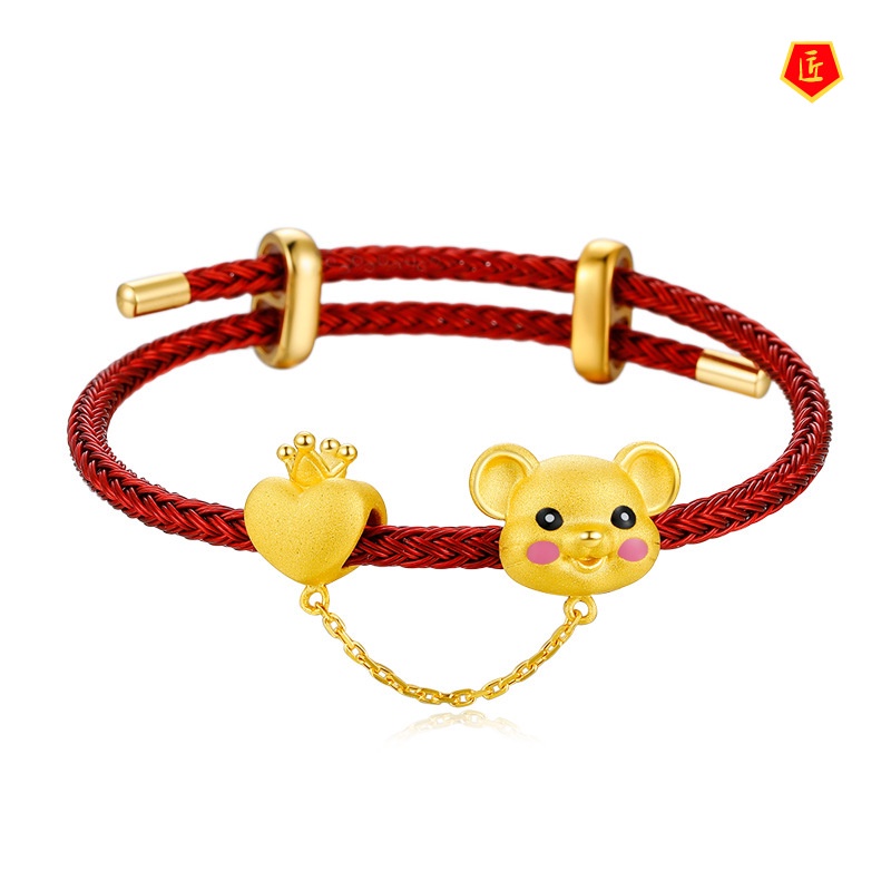 [Ready Stock]Heart-Shaped Crown Cute Mouse Gold Bracelet for Women