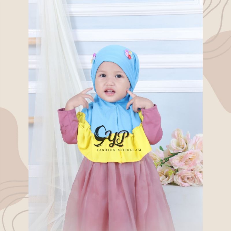 Jilbab Anak Syria 2 Bunga usia 0-3 Tahun Premium