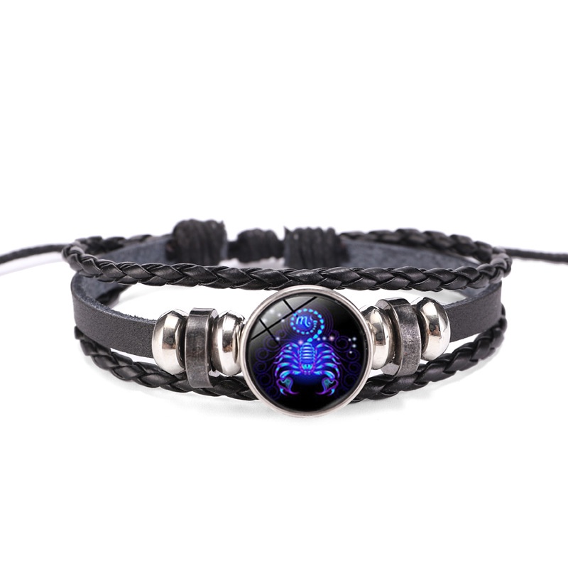 Gelang Kulit Multilayer Desain 12 Zodiak Gaya Vintage Untuk Pria Dan Wanita