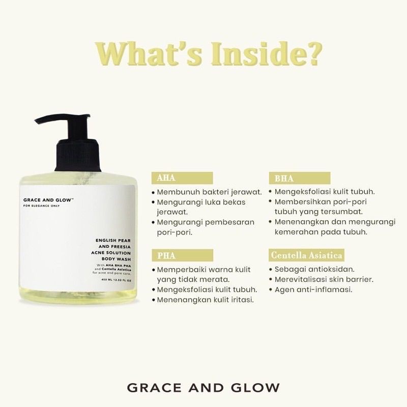 Grace and Glow English Pear and Freesia Anti Acne Solution Body Wash - Sabun Mandi