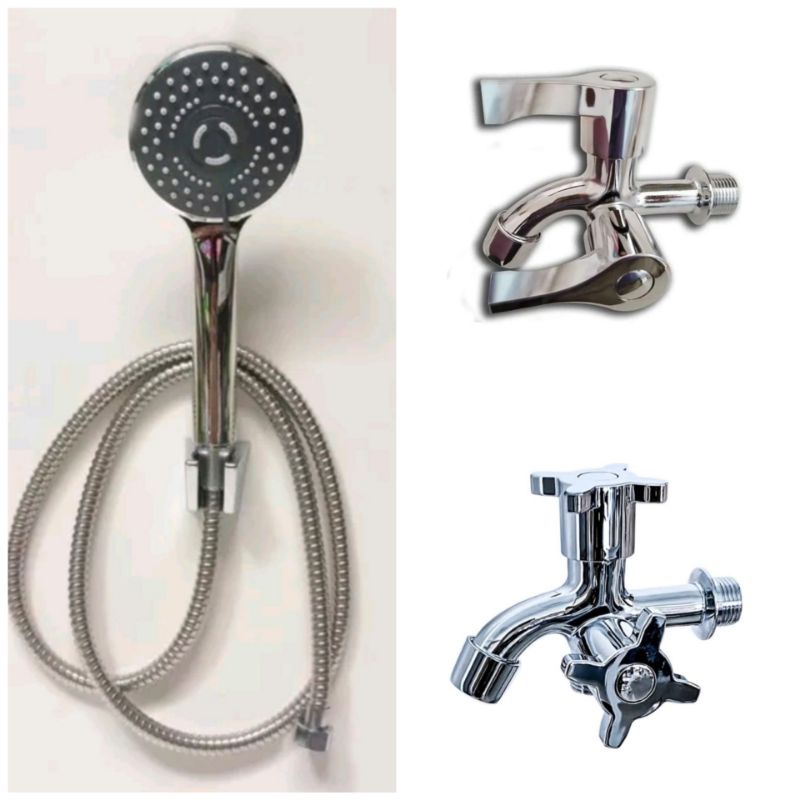 PAKET MURAH HAND SHOWER SET SELANG SHOWER 2 METER  DAPAT KRAN KERAN CABANG DOUBLE KAMAR MANDI