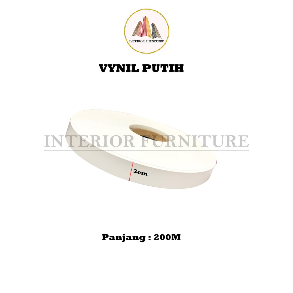 Vinyl Vinil Putih Dop Dof Edging Putih Plimir PVC Roll /Edging Putih Vynil Dop / Vinyl Vinil Putih Dof, Isi 1 Roll (200M)....3 cm (30 mm)