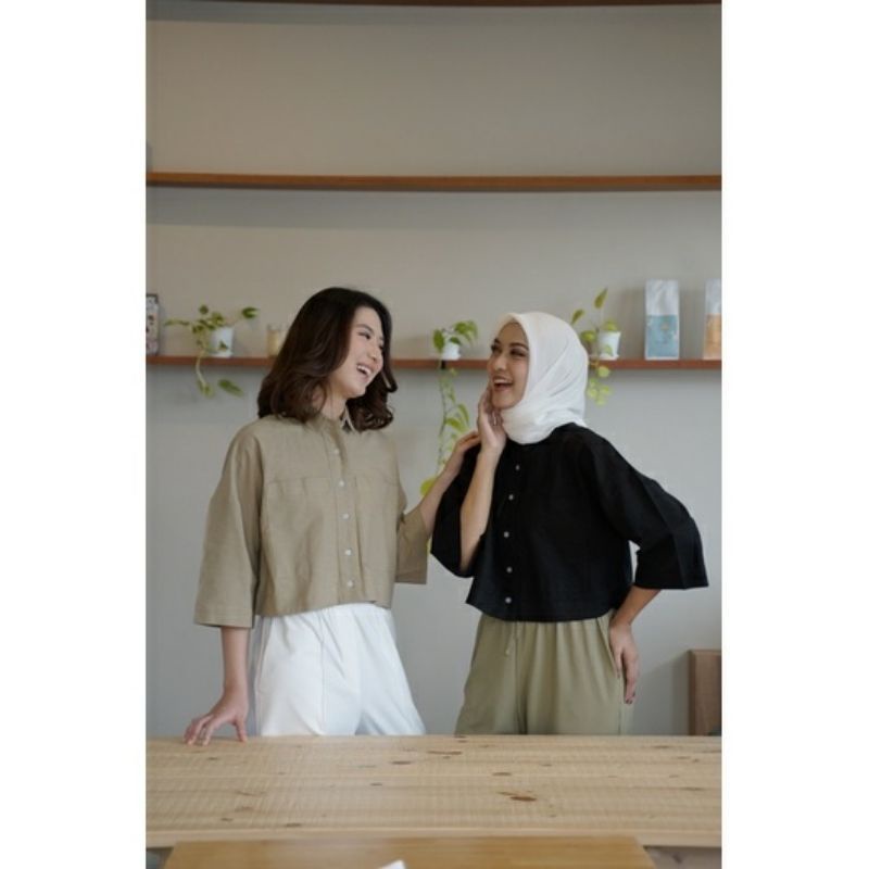 Vira -Kemeja Crop Linen Cringkle - Outer Crop Linen Cringkle - Atasan wanita - Pakaian wanita - Kemeja Wanita