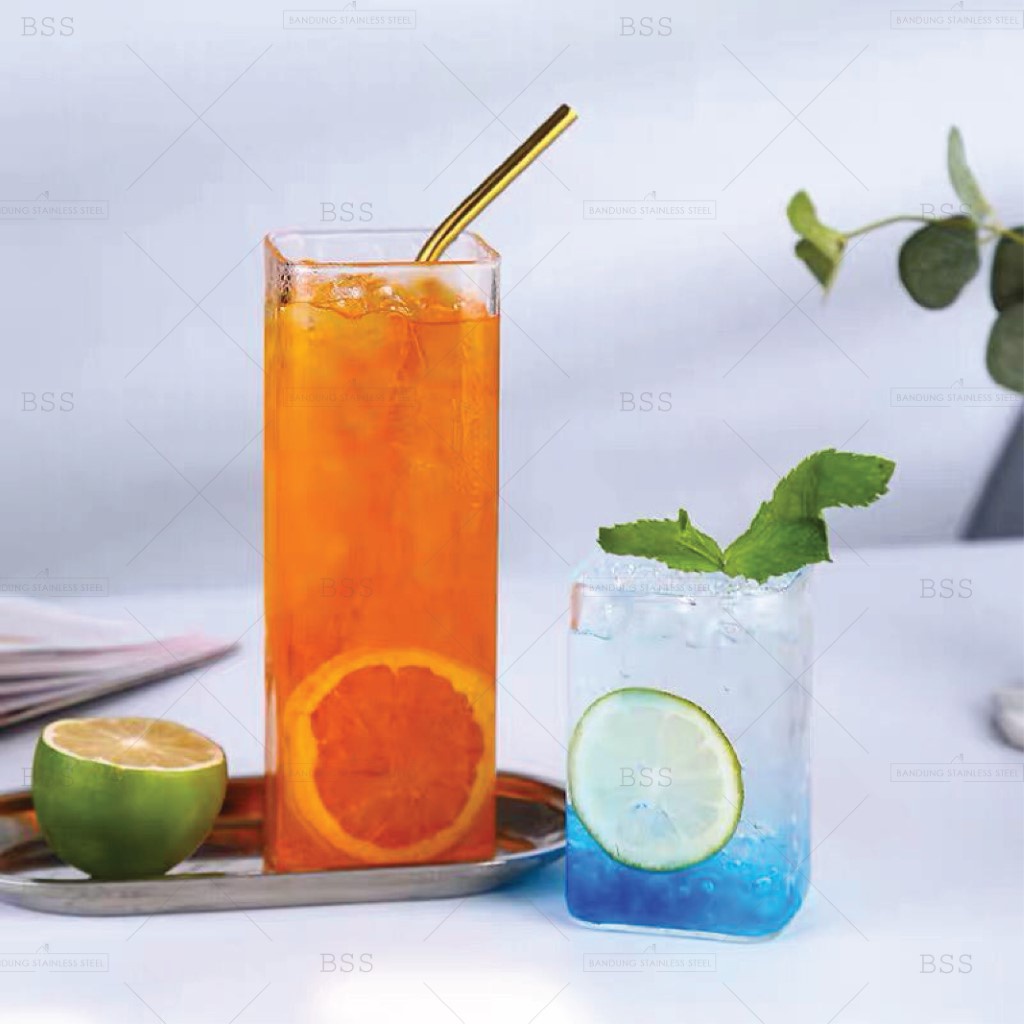 Gelas Kaca Aesthetic Borosilicate Square Kotak Simple Polos Glass Cantik Unik Korea Borosilika nordic Juice Jus