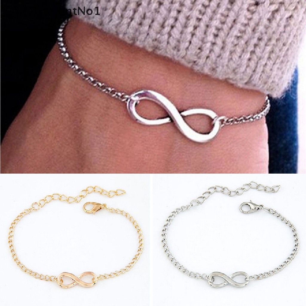 (AdornmentNo1) Gelang Tangan Rantai Motif Salib + Infinity Warna Gold / Silver Untuk Perhiasan Wanita